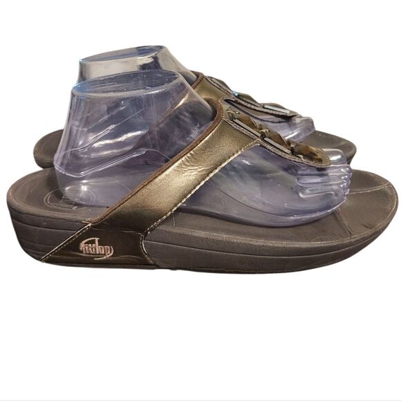 Fitflop Shoes - Fitflop Gold Embellished Womens Thong Sandals, Size 11